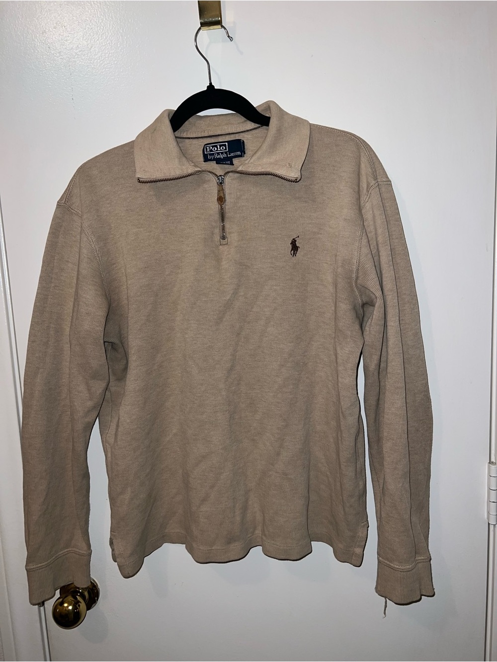 Polo by Ralph Lauren unisex Beige Half-Zip Long Sleeve Shirt - Picture 2 of 7